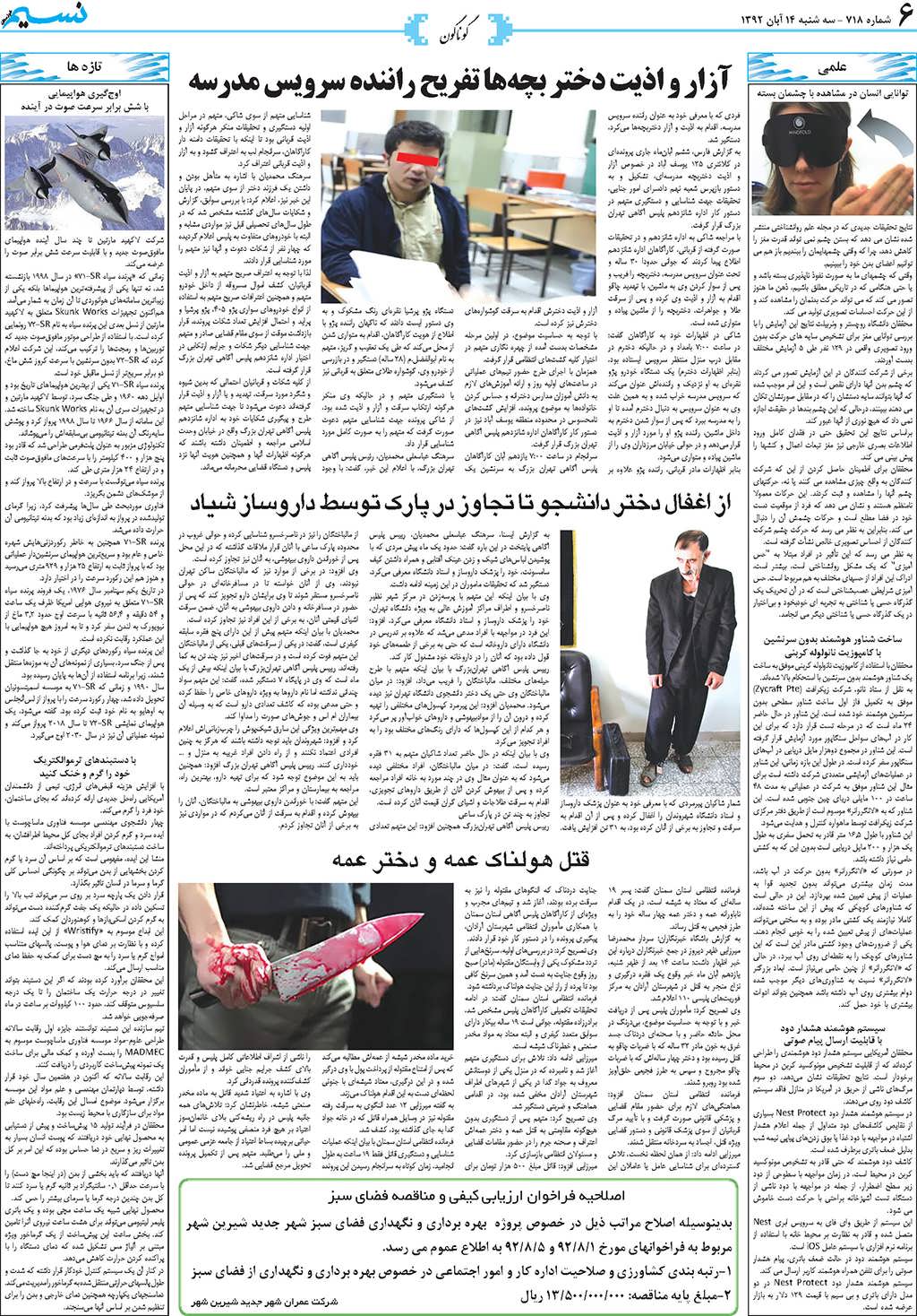 صفحه گوناگون روزنامه نسیم شماره 718
